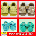 Guangzhou new arrival use wholesale beautiful color tassels and bow moccasin cow leather made in korea products with baby shoes